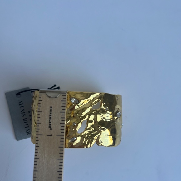 Alexis Bittar Gold Distressed 10K Gold Plated Reva Cuff Bracelet with Crystals - Picture 11 of 12